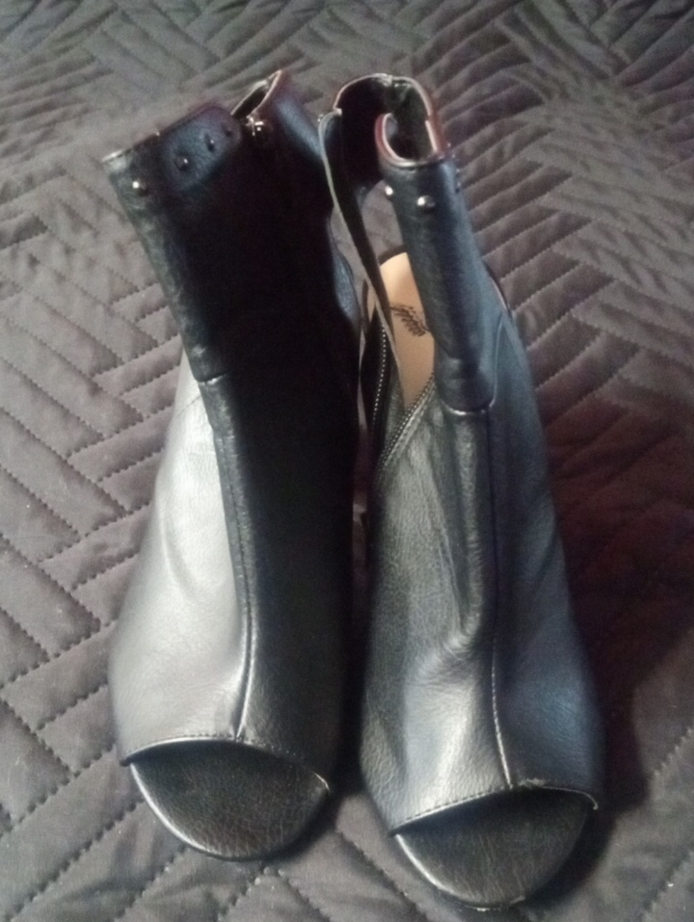 Penny Loves Kenny Black Open-Toe Leather Ankle Heels